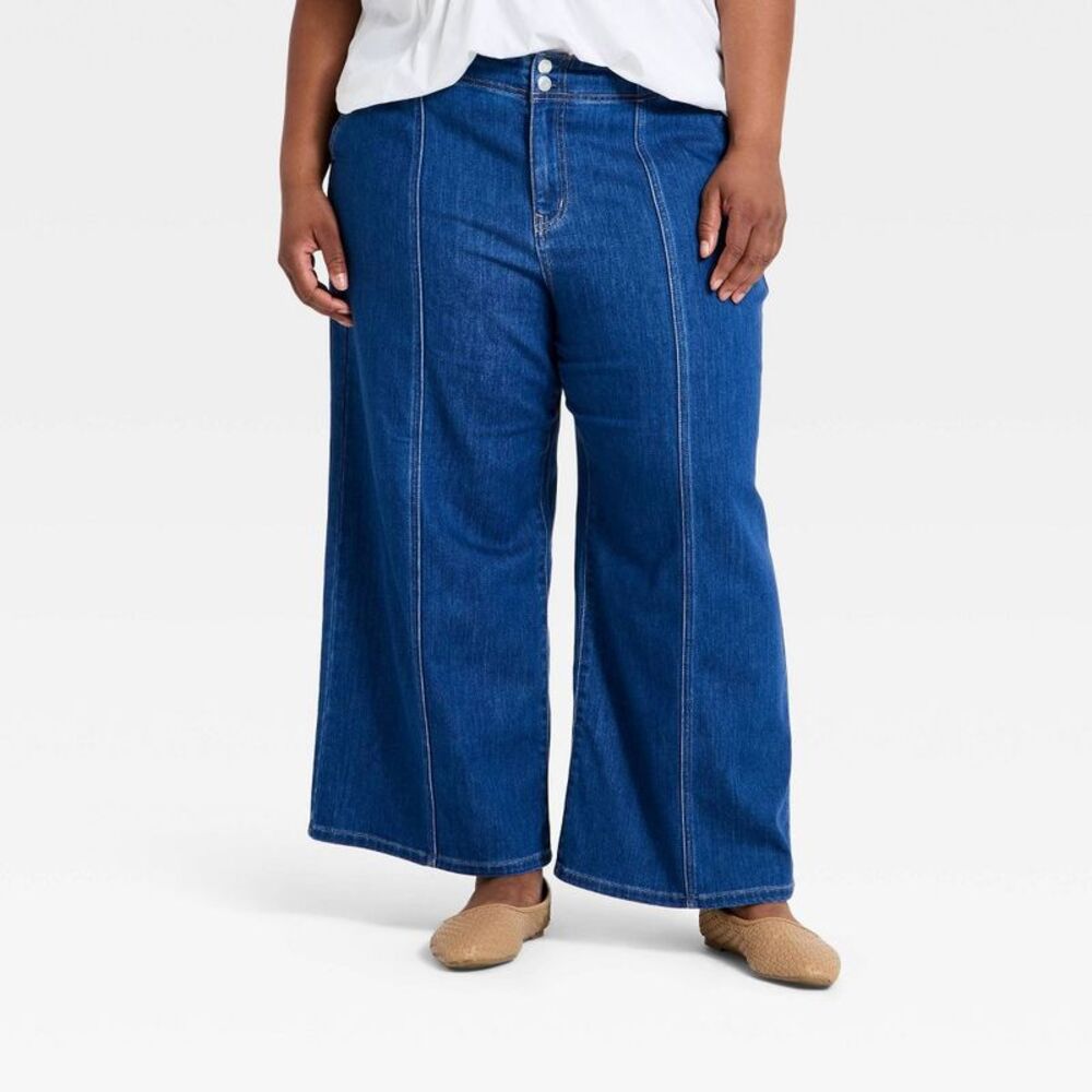 Women's High-Rise Tailored Cropped Wide Leg Jeans - Ava & Viv Medium Wash 18
